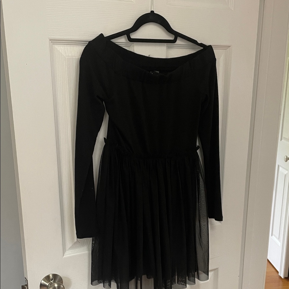Forever 21 Black Ribbed half mesh dress